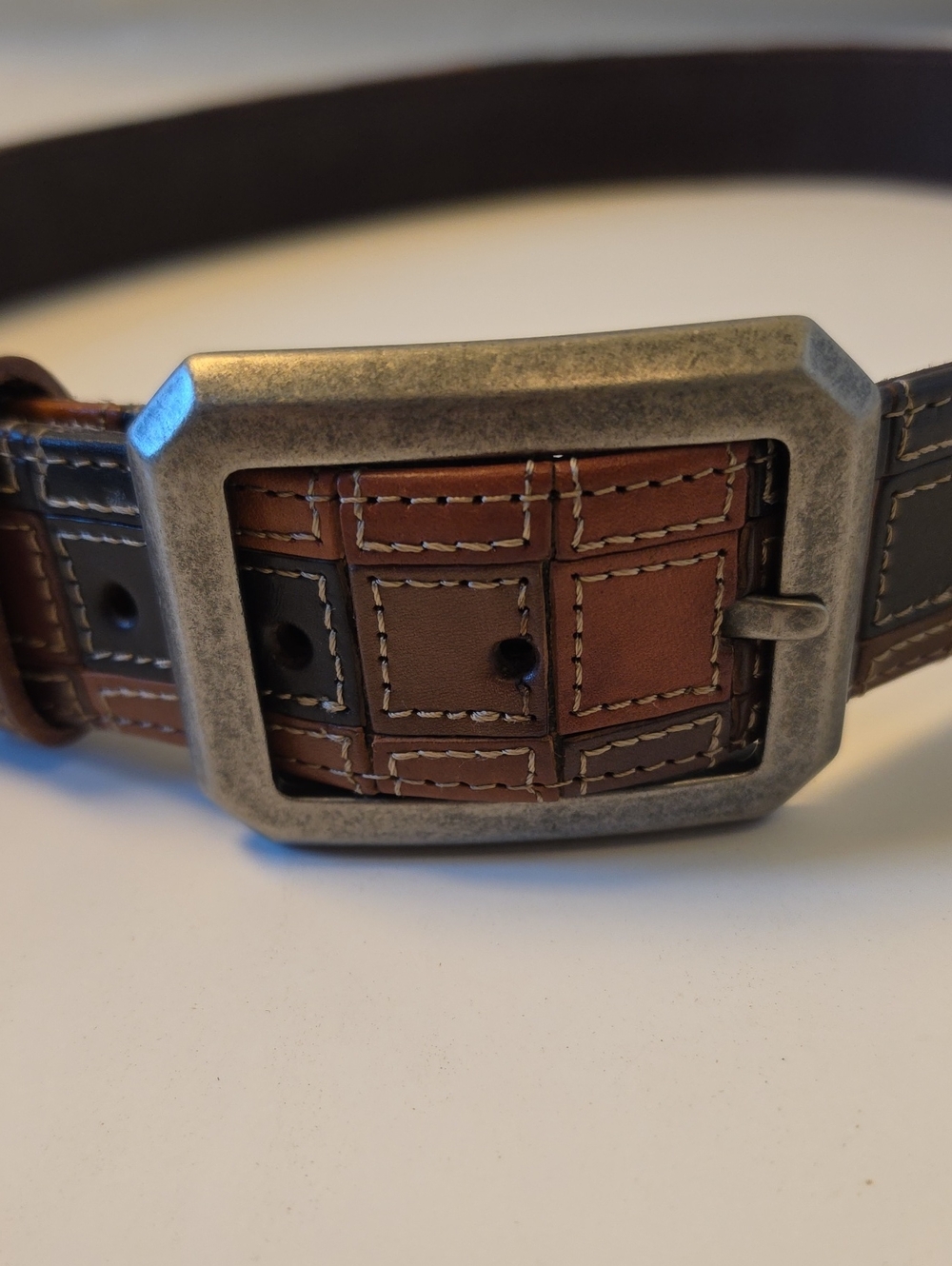 Robert Graham Brown Patchwork Genuine Leather Belt with Antique-style Buckle